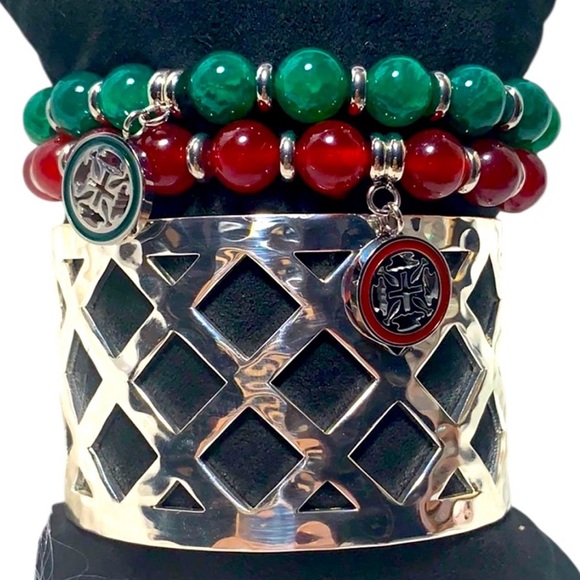 Rustic cuffs bracelets holiday Multi colors green red Renee metal - Picture 2 of 9